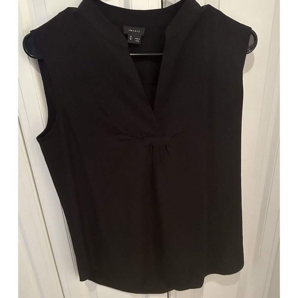 Theory Womens Silk Blend Sleeveless V-Neck Tank Top Blouse Black Size S
